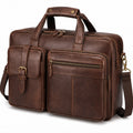 Aktentasche 42 x 14 x 32 cm aus braunem Leder mit Schultergurt und Fächern
