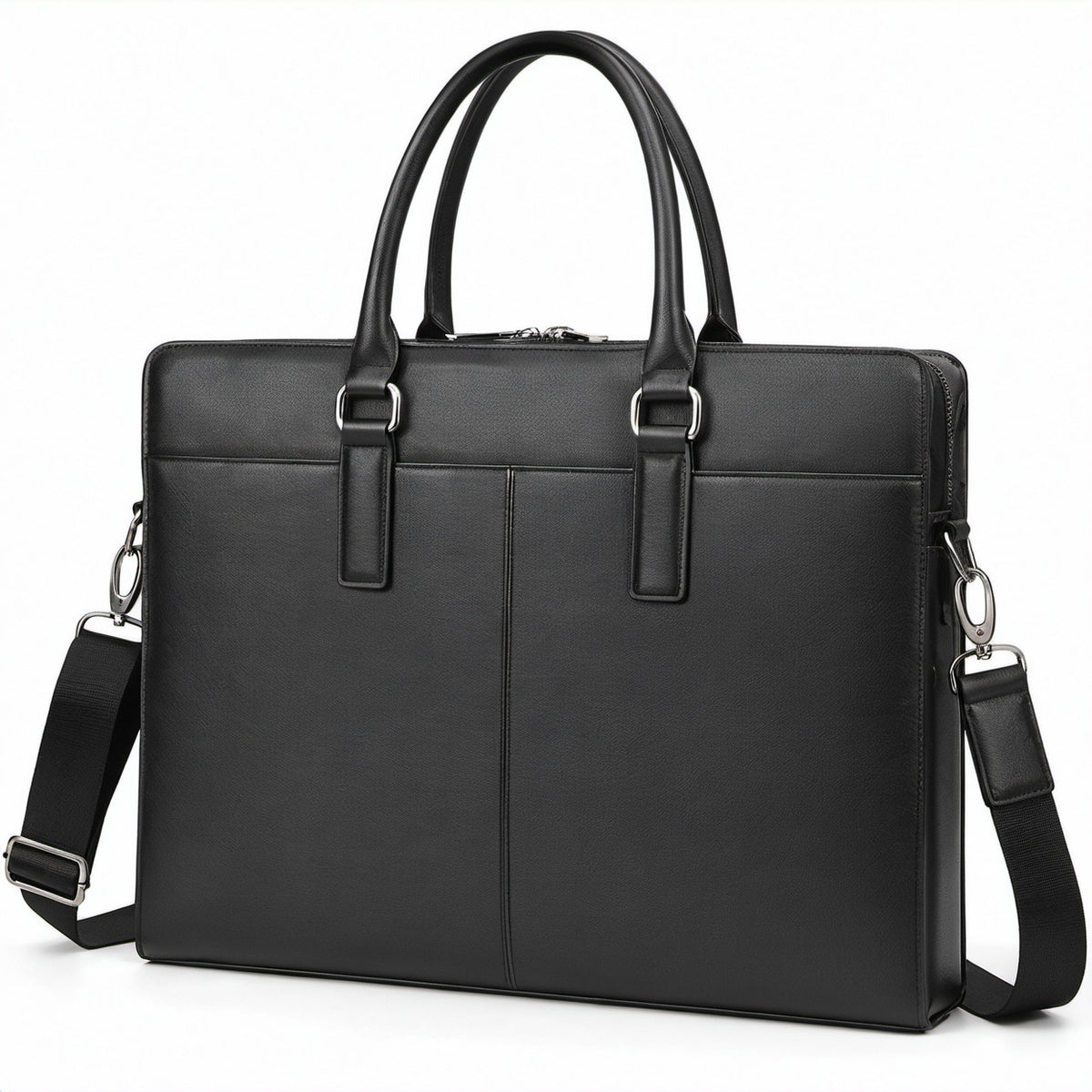 Laptoptasche 40 x 30 x 8 cm aus schwarzem Kunstleder mit Schultergurt