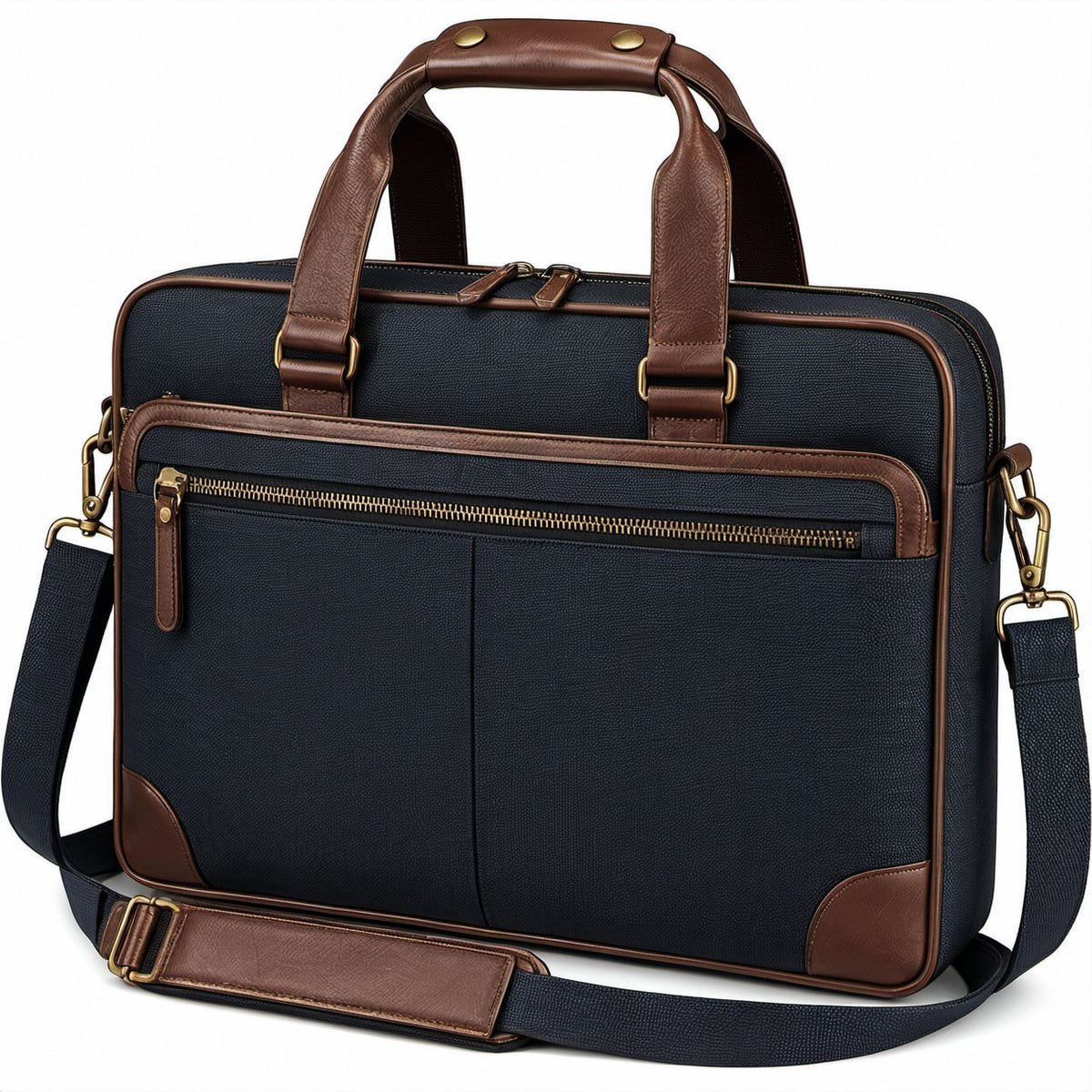 Laptoptasche 42x8x32 cm aus Textil in Dunkelblau Braun mit Schultergurt für Büro