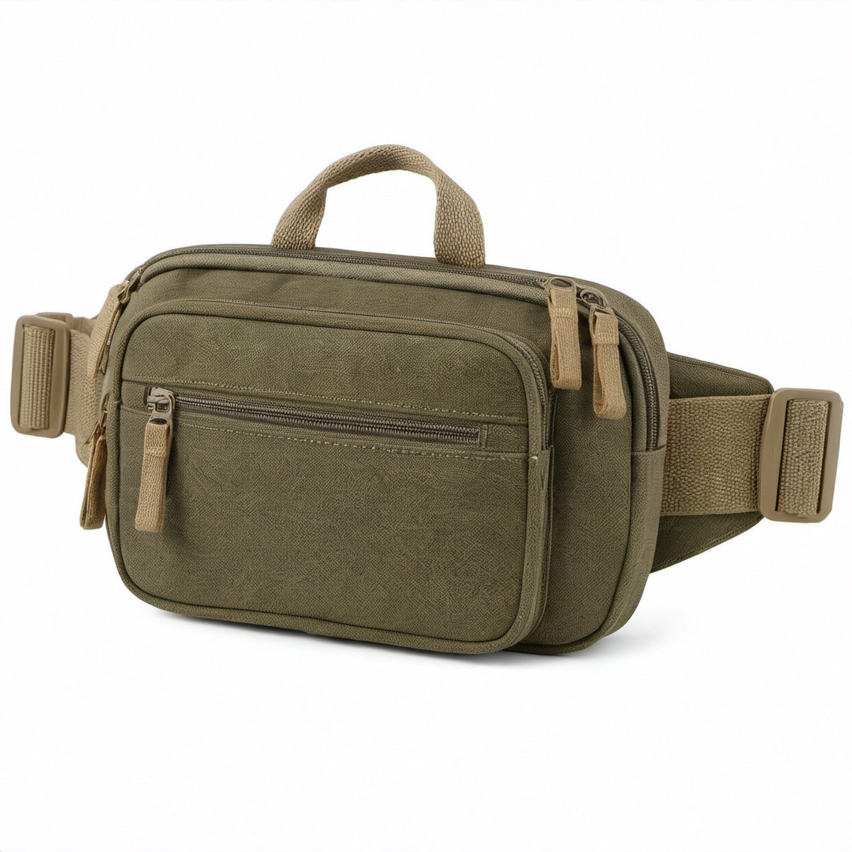 Gürteltasche 22 x 15 x 7 cm aus Textilgewebe Olivgrün mit Reißverschluss und verstellbarem Hüftgurt