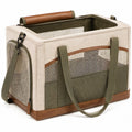 Transporttasche für Haustiere 45 x 28 x 30 cm Textil Beige Oliv mit Netzfenstern und Schultergurt