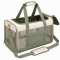 Haustier Transporttasche 45 x 28 x 30 cm Polyester Grün Beige mit Netzfenstern und Schultergurt