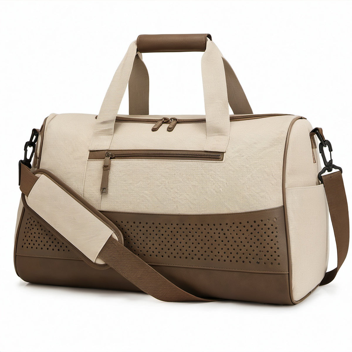 Sporttasche 48 cm aus Textil Beige Braun mit Schultergurt