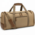 Reisetasche 50 cm Canvas Beige Braun mit Kunstleder Akzenten und Schultergurt