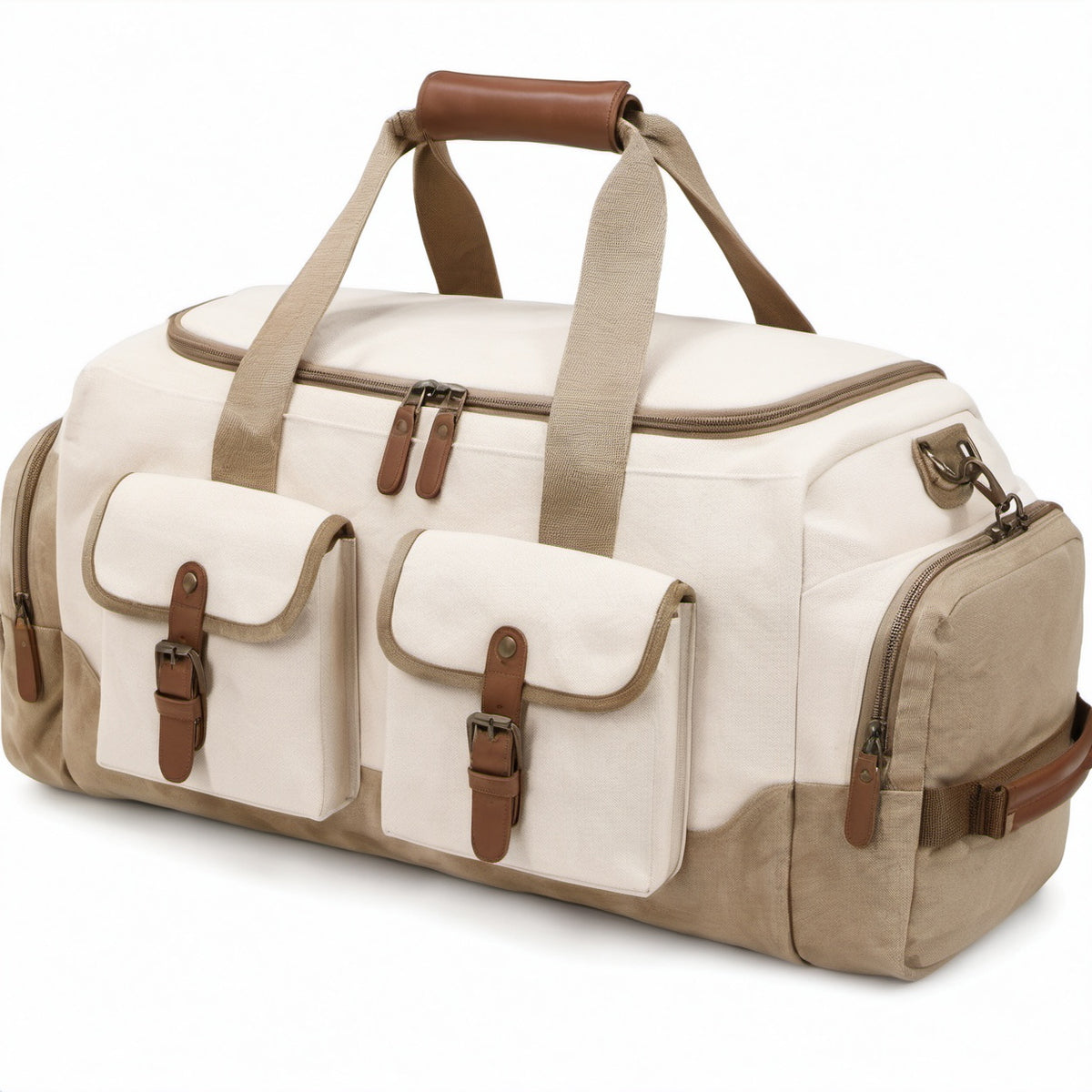 Reisetasche 55 cm Canvas Beige/Braun mit mehreren Fächern für Reisen