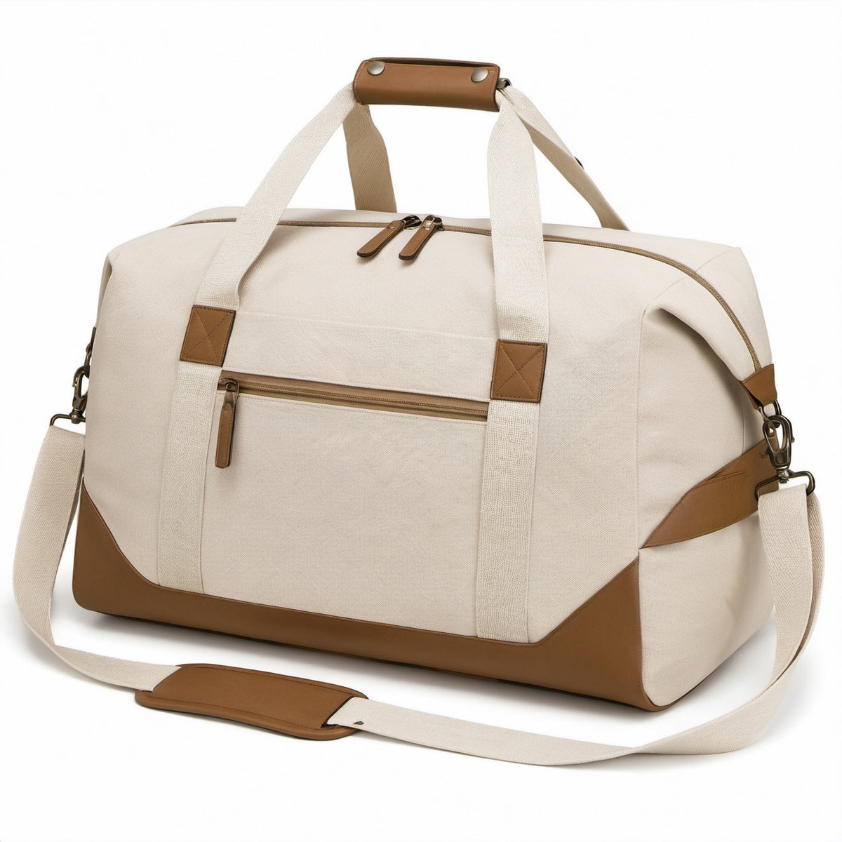 Reisetasche 50 x 25 x 30 cm aus Textil in Beige Braun mit Schultergurt und Reißverschluss