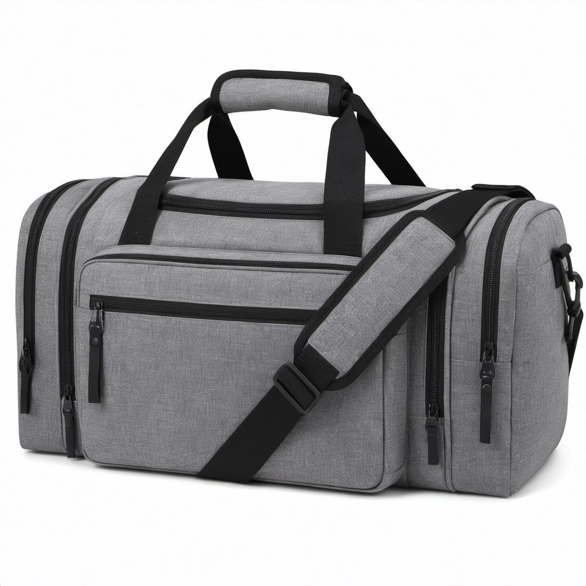 Reisetasche 50 x 25 x 28 cm aus Textilgewebe Grau Schwarz mit Mehrfachfächern