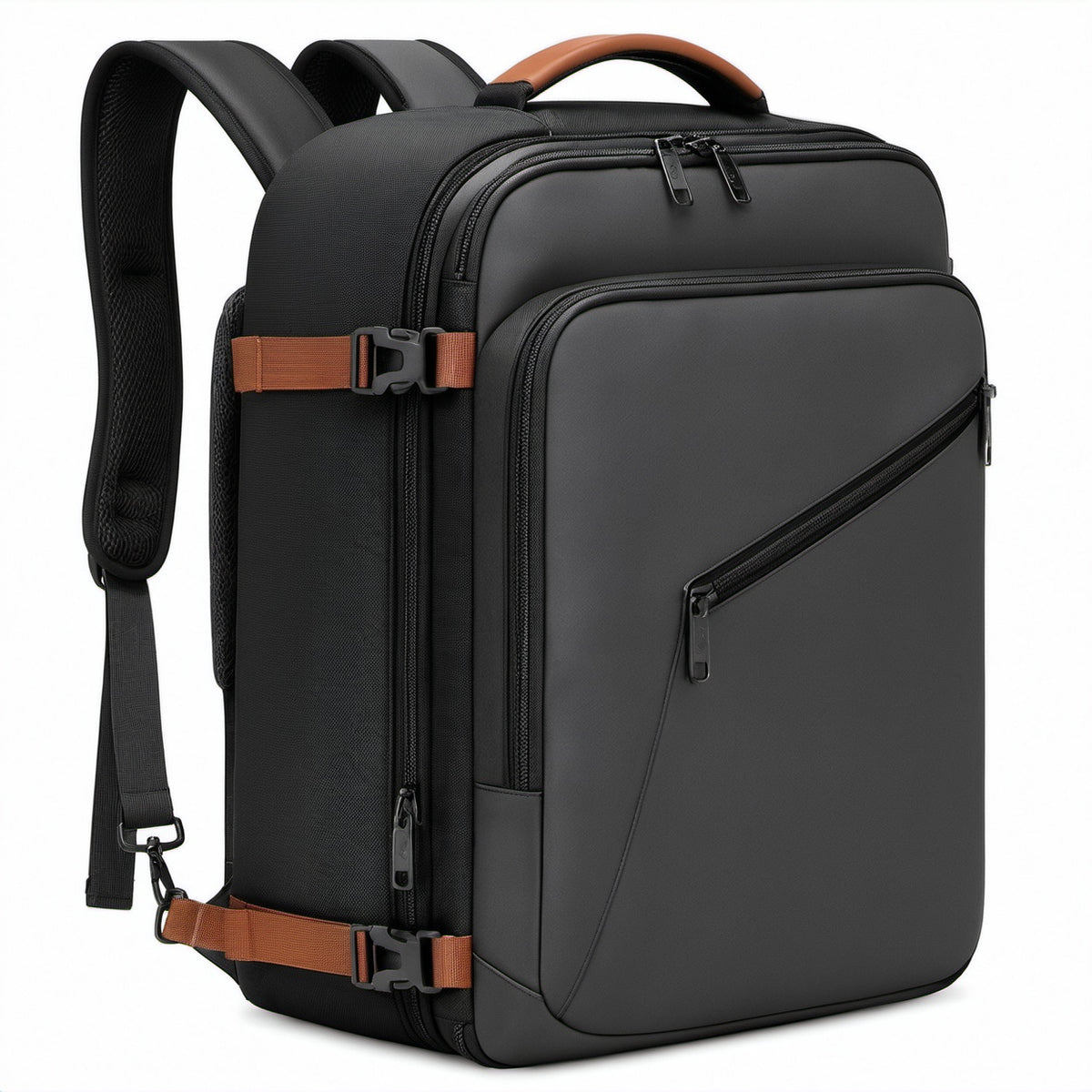 Rucksack 45 x 32 x 20 cm aus Polyester in Schwarz/Braun mit Mehrfachfächern für Reisen und Alltag