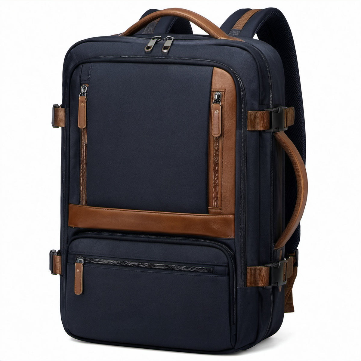 Laptoprucksack 46 cm aus Textil in Dunkelblau Braun mit Mehrfachfächern