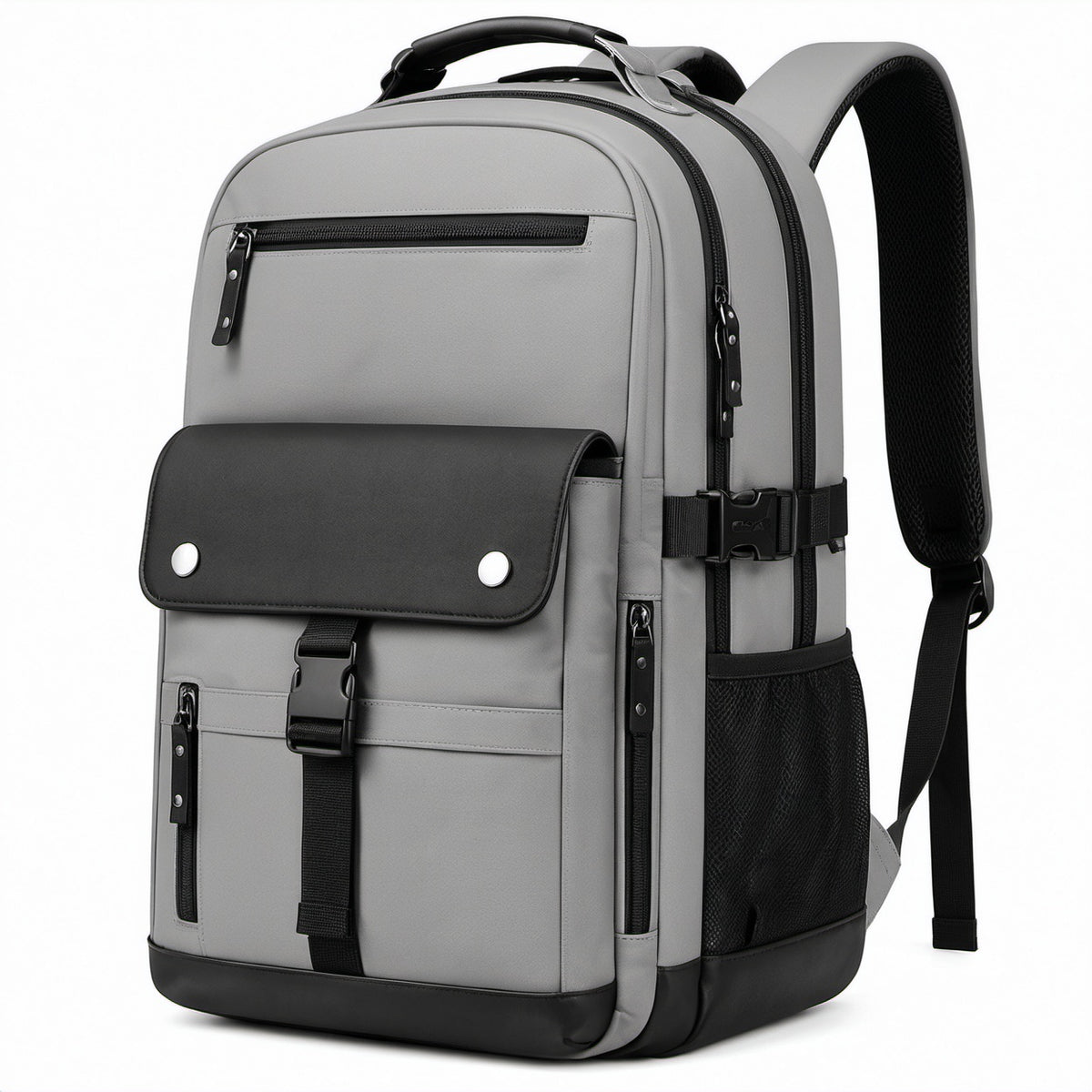 Rucksack 32 x 18 x 46 cm aus Kunstleder und Textilgewebe grau schwarz mit mehreren Fächern