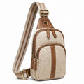 Umhängetasche 18 x 8 x 30 cm Textil Kunstleder Creme Braun mit verstellbarem Schultergurt