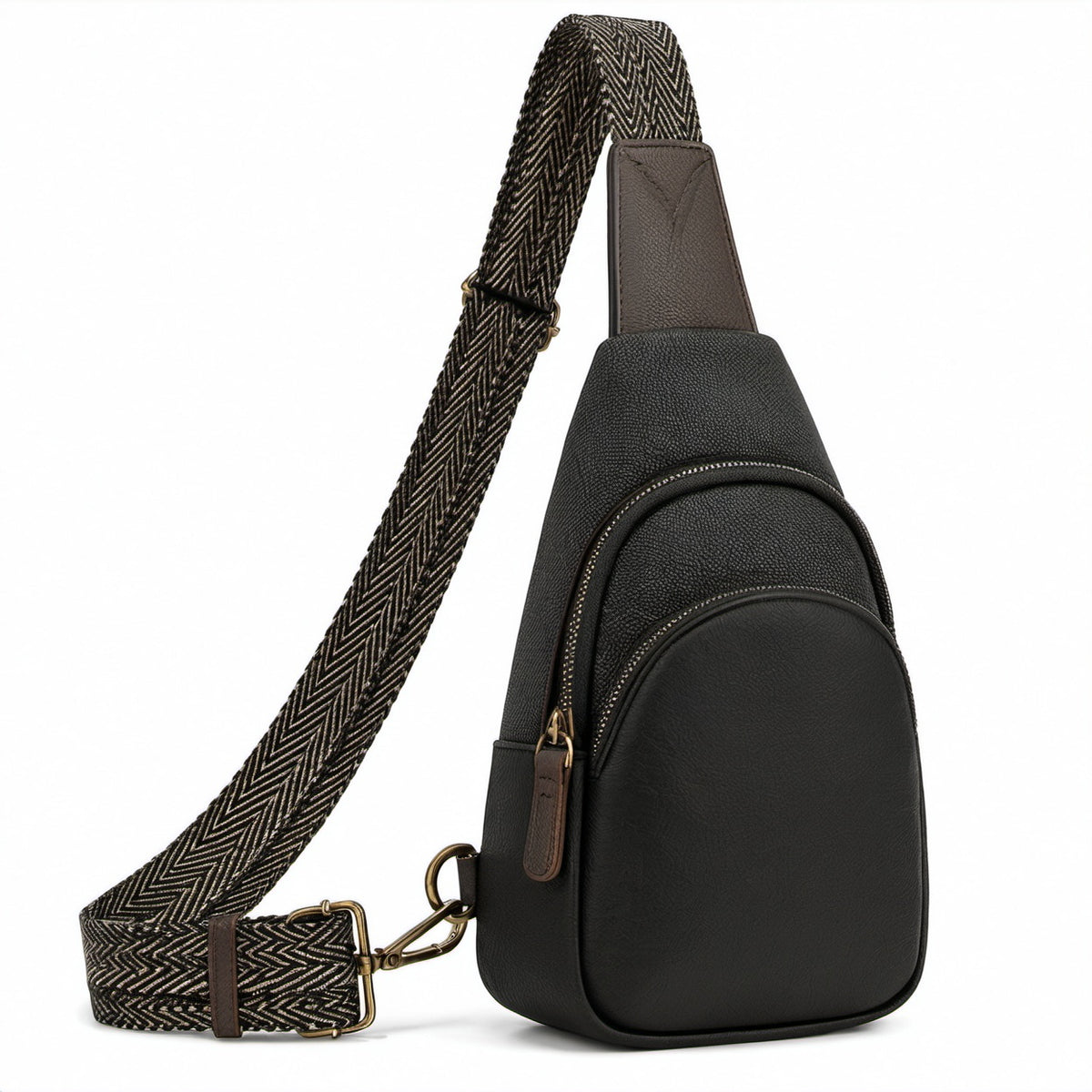 Umhängetasche 30 cm x 18 cm x 8 cm aus Kunstleder in Schwarz mit verstellbarem Schultergurt