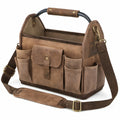 Werkzeugtasche 28 x 14 x 23 cm aus braunem Kunstleder mit Schultergurt Organizer-Stil