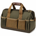 Werkzeugtasche 40 x 20 x 28 cm aus Canvas Olivgrün Braun mit Fächern und Reißverschluss