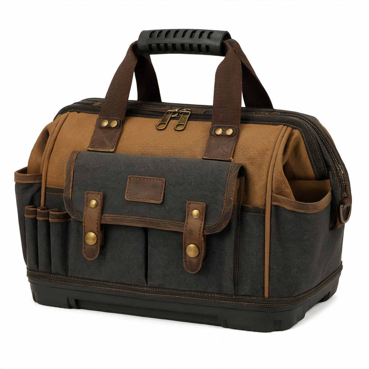 Werkzeugtasche 40 cm aus Canvas in Braun Schwarz mit mehreren Fächern